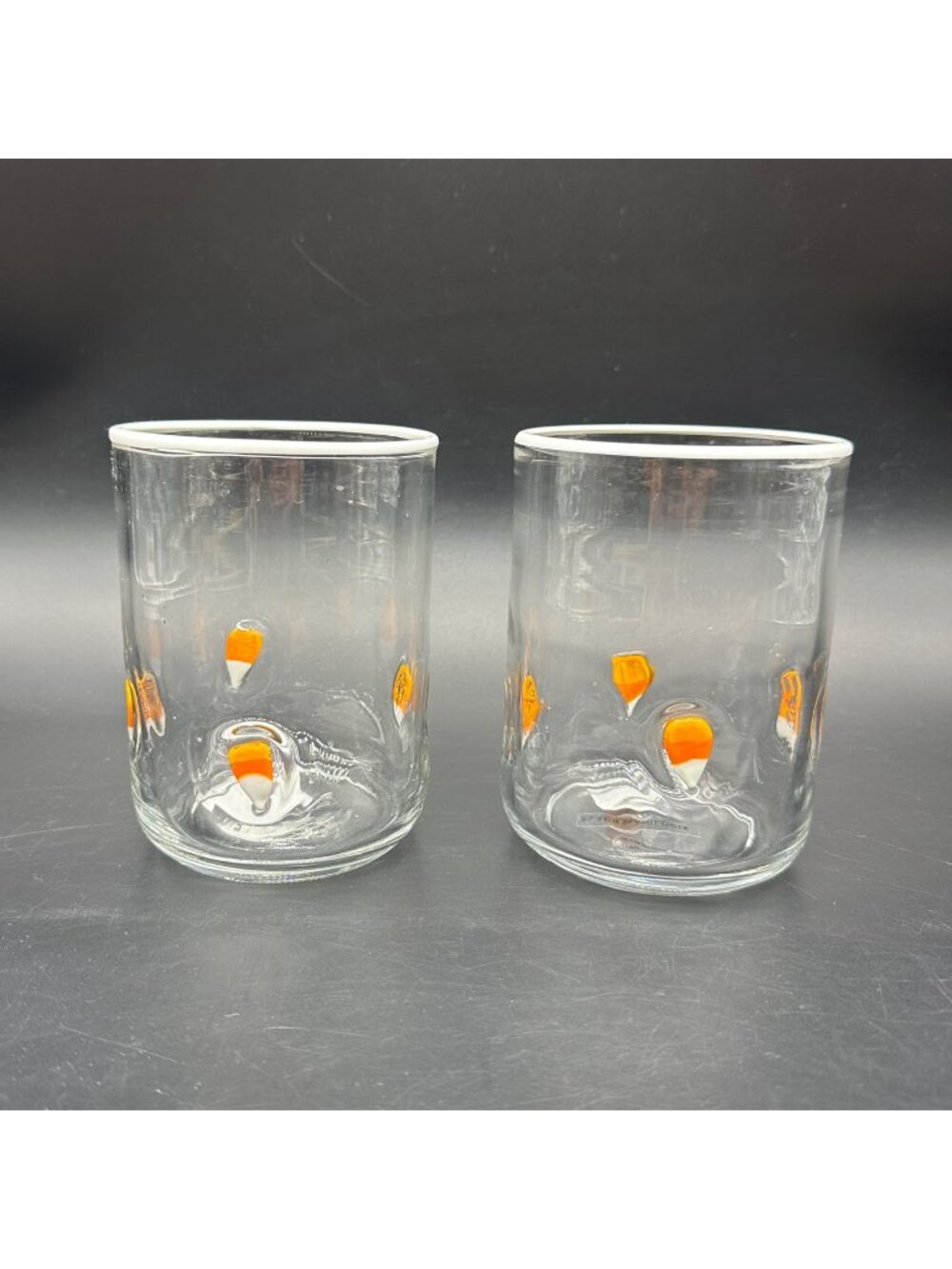 Anthropologie Candy Corn Tumbler Glasses Blown Fused Halloween Autumn 17 Oz